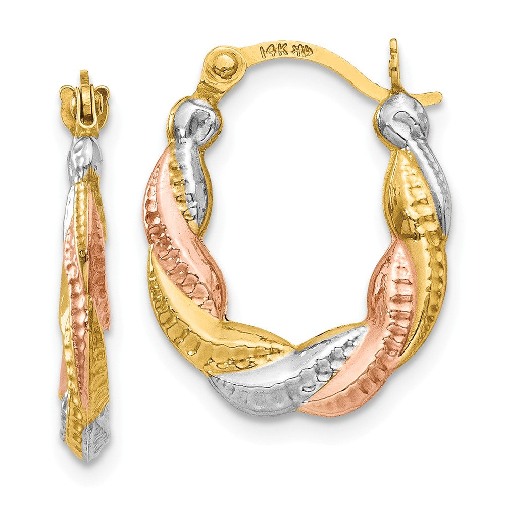 Scalloped Hoop Earrings in 14K Tri-Tone Gold