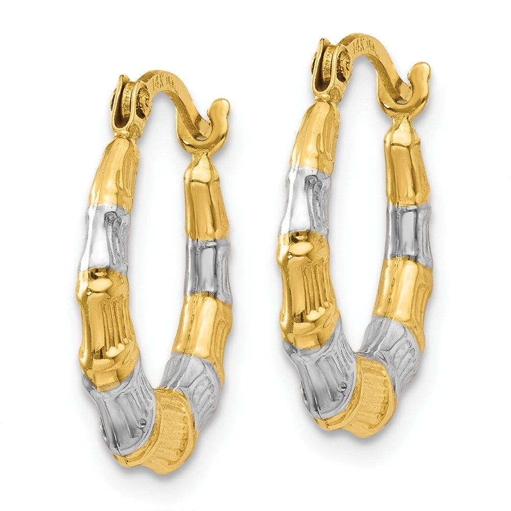 14K & Rhodium Hollow Bamboo Hoop Earrings Secondary image
