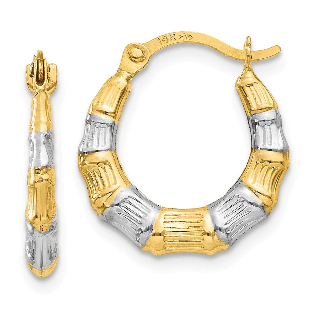 14K & Rhodium Hollow Bamboo Hoop Earrings Main image