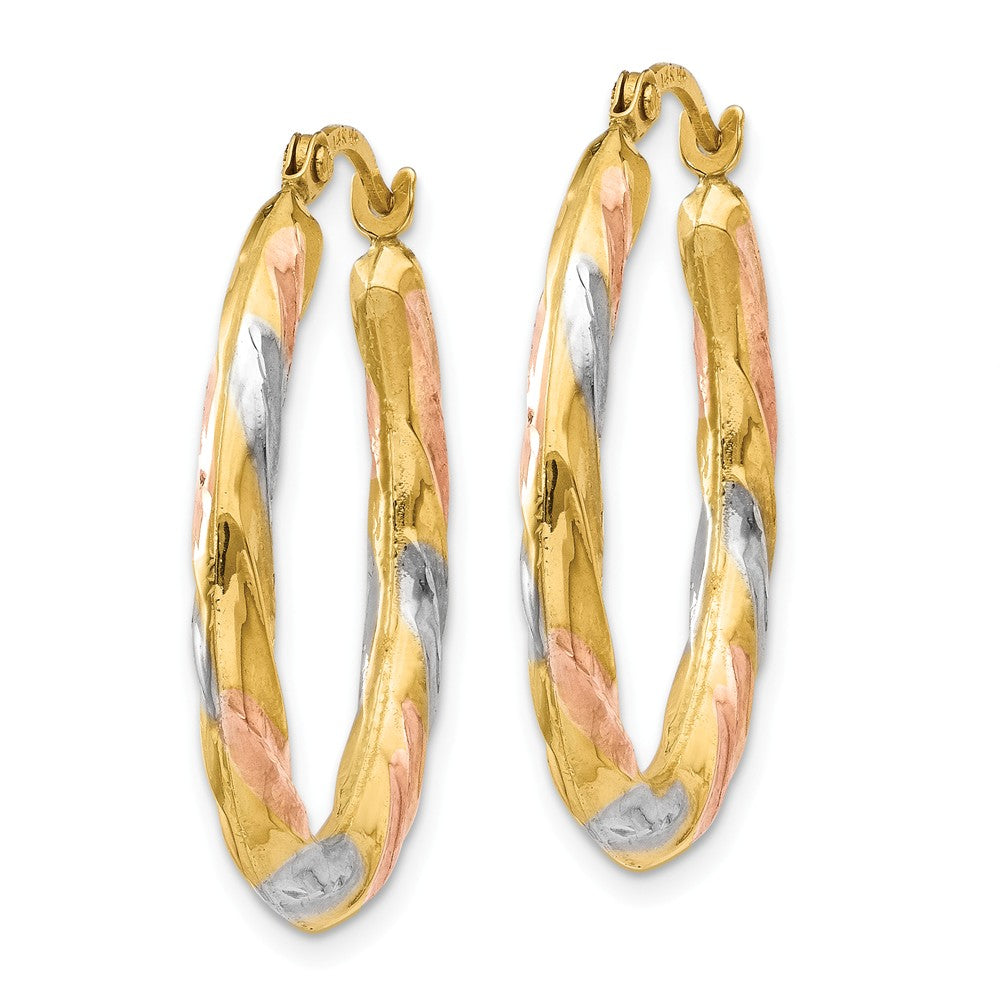 14K & White & Rose Rhodium Oval Hollow Scallop Hoop Earrings Secondary image