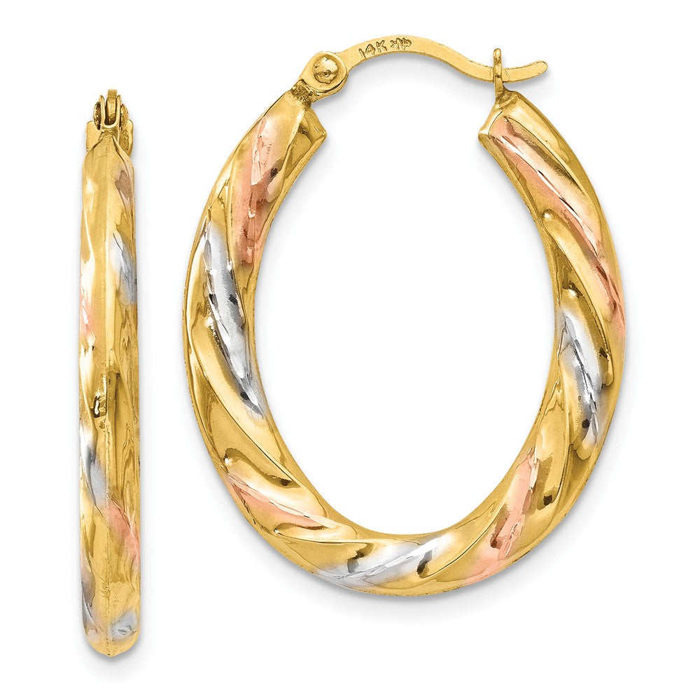 14K & White & Rose Rhodium Oval Hollow Scallop Hoop Earrings Main image