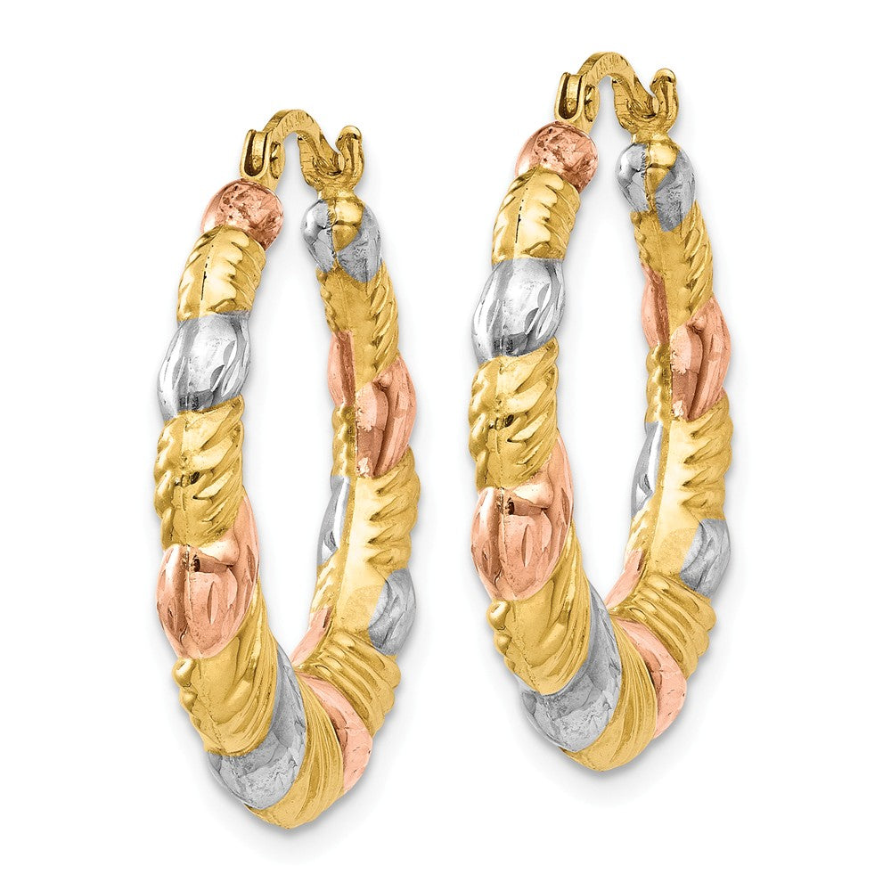 14K & White and Rose Rhodium Hollow Scalloped Hoop Earrings Secondary image