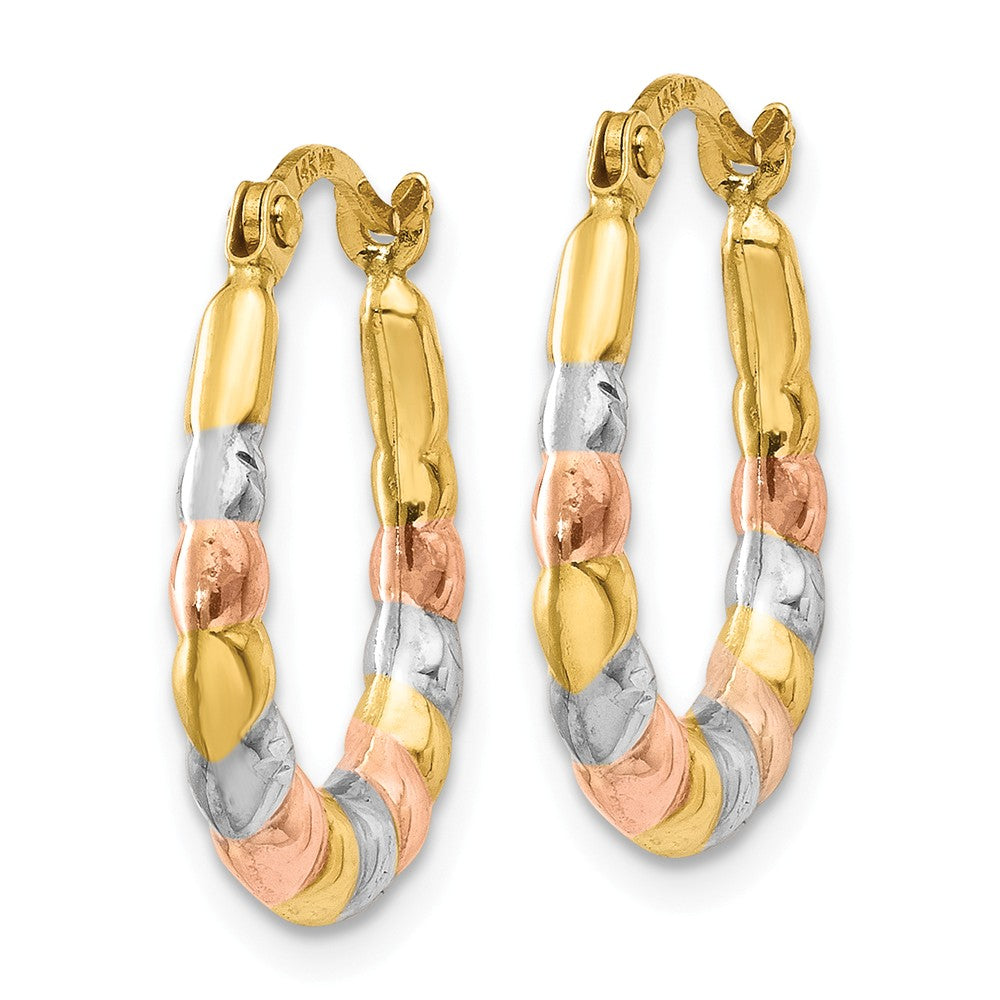 14K & White and Rose Rhodium Hollow Scalloped Hoop Earrings