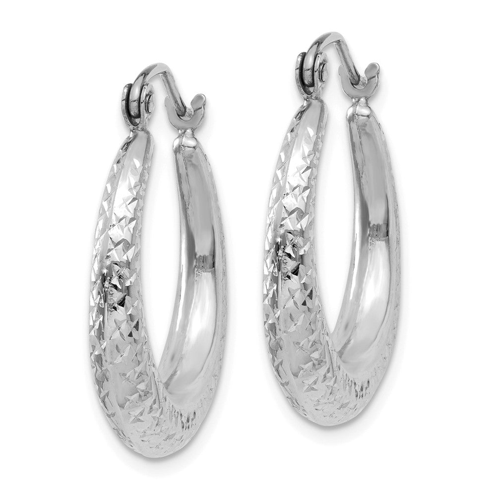 14K White Gold Diamond Cut Hollow Hoop Earrings Secondary image