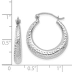 14K White Gold Diamond Cut Hollow Hoop Earrings