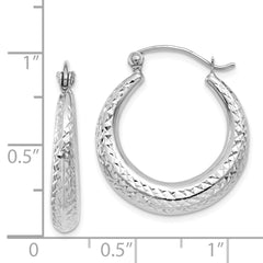 14K White Gold Diamond Cut Hollow Hoop Earrings