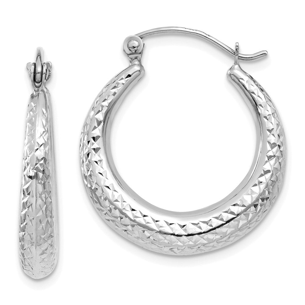 14K White Gold Diamond Cut Hollow Hoop Earrings Main image