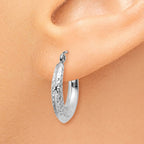 14K White Gold Textured Hollow Hoop Earrings