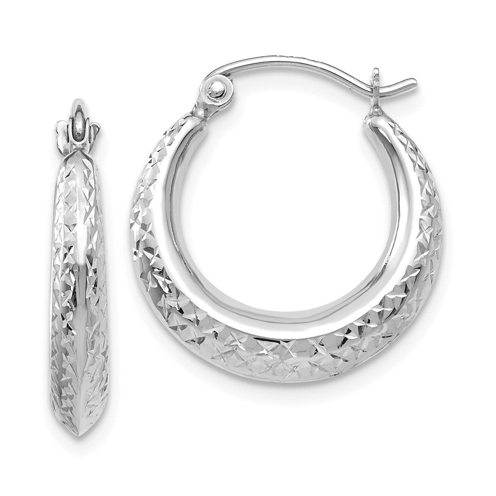 14K White Gold Textured Hollow Hoop Earrings Main image