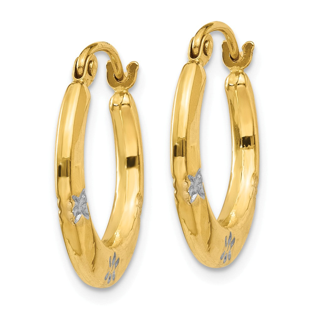 14K & Rhodium Flowers Hollow Hoop Earrings