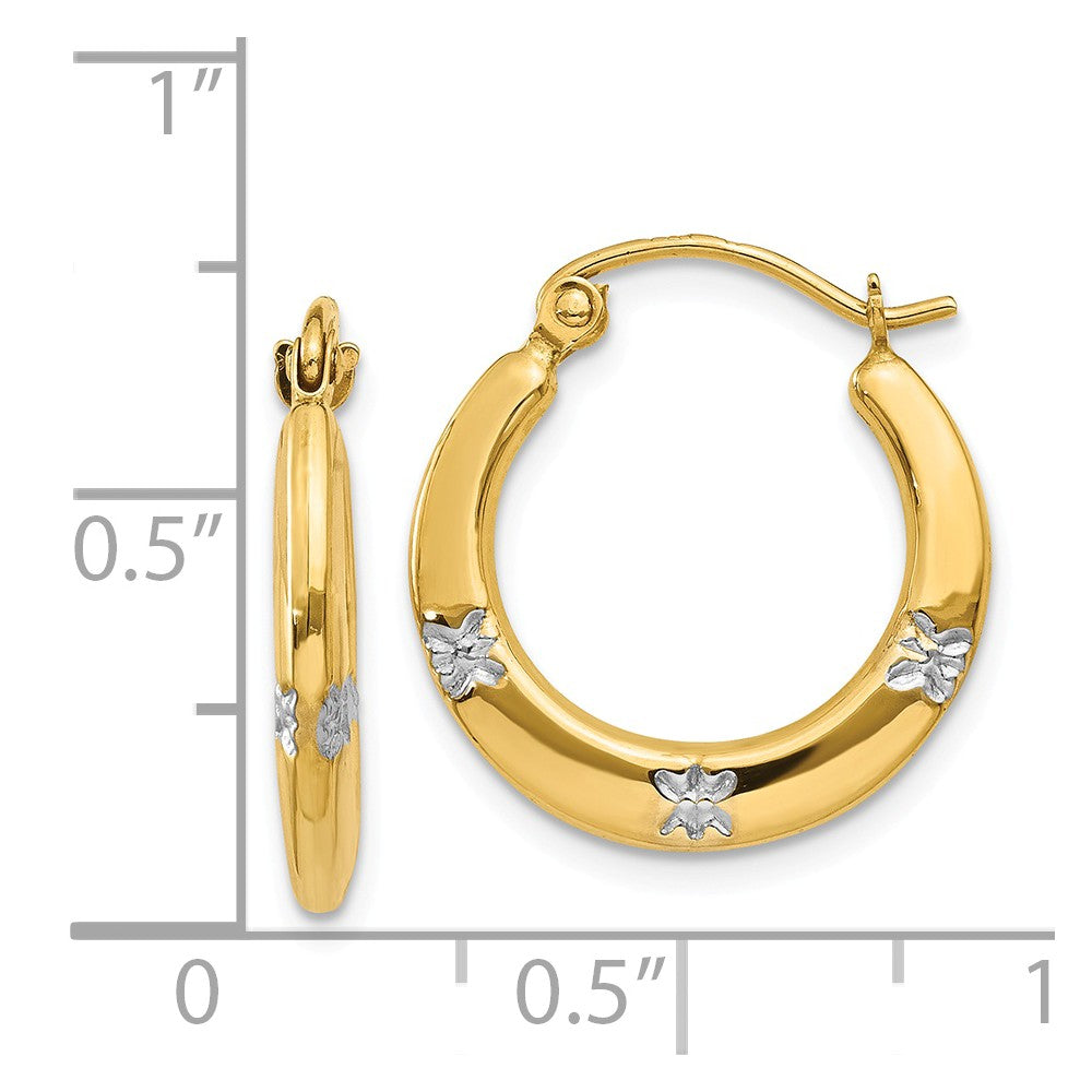 14K & Rhodium Flowers Hollow Hoop Earrings