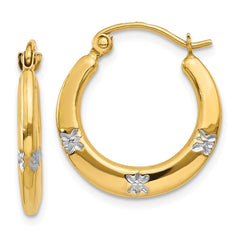 14K & Rhodium Flowers Hollow Hoop Earrings