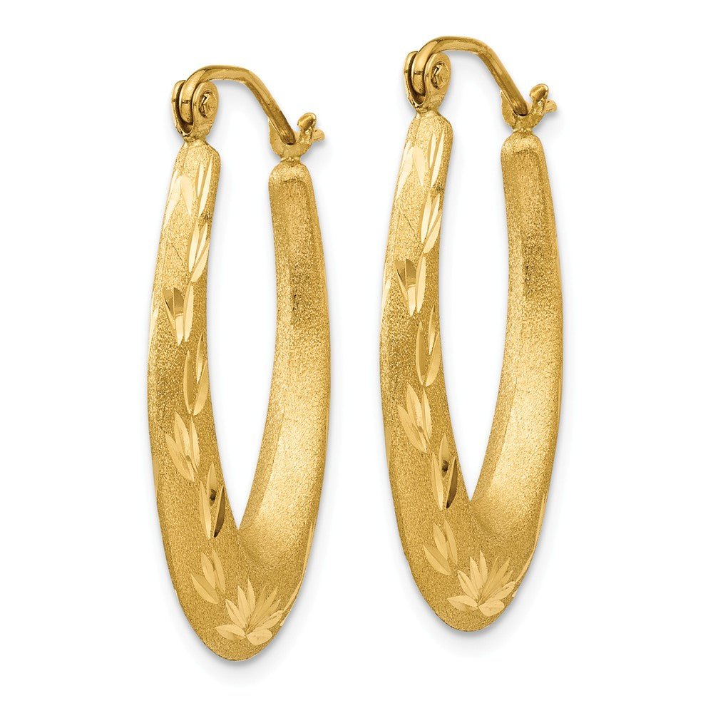 14K Satin Diamond Cut Hollow Hoop Earrings Secondary image