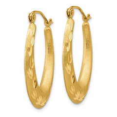 14K Satin Diamond Cut Hollow Hoop Earrings