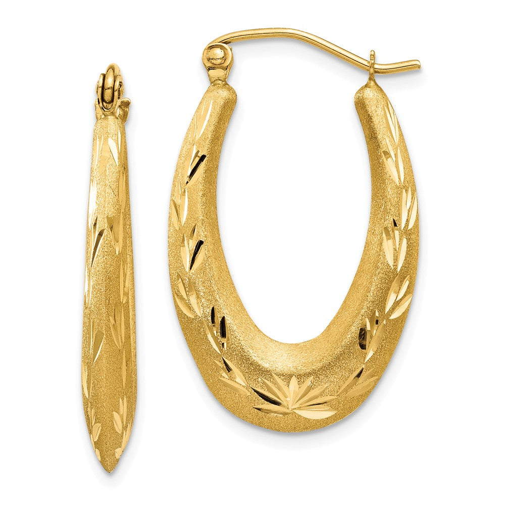 14K Satin Diamond Cut Hollow Hoop Earrings Main image