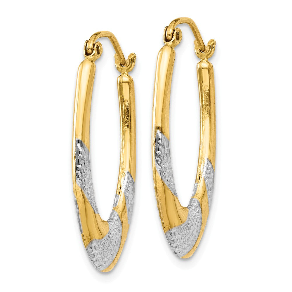 14K & Rhodium Hollow Oval Hoop Earrings Secondary image