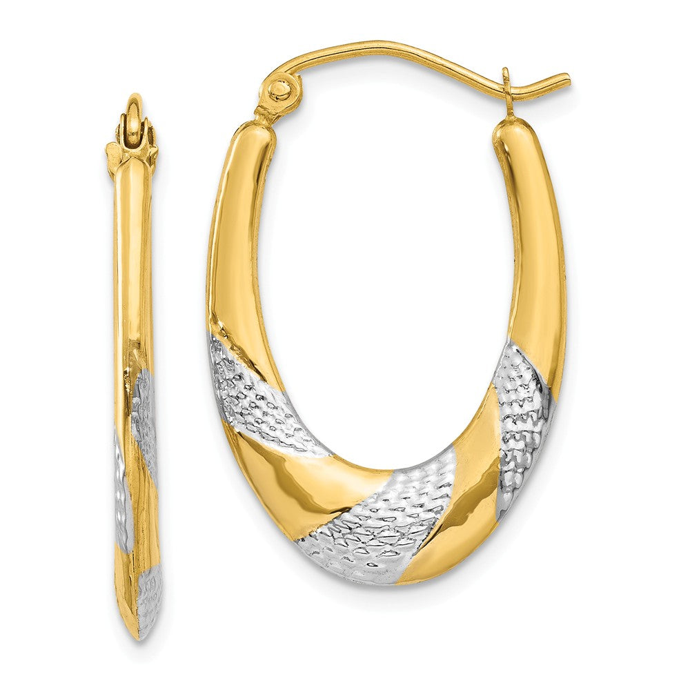 14K & Rhodium Hollow Oval Hoop Earrings Main image