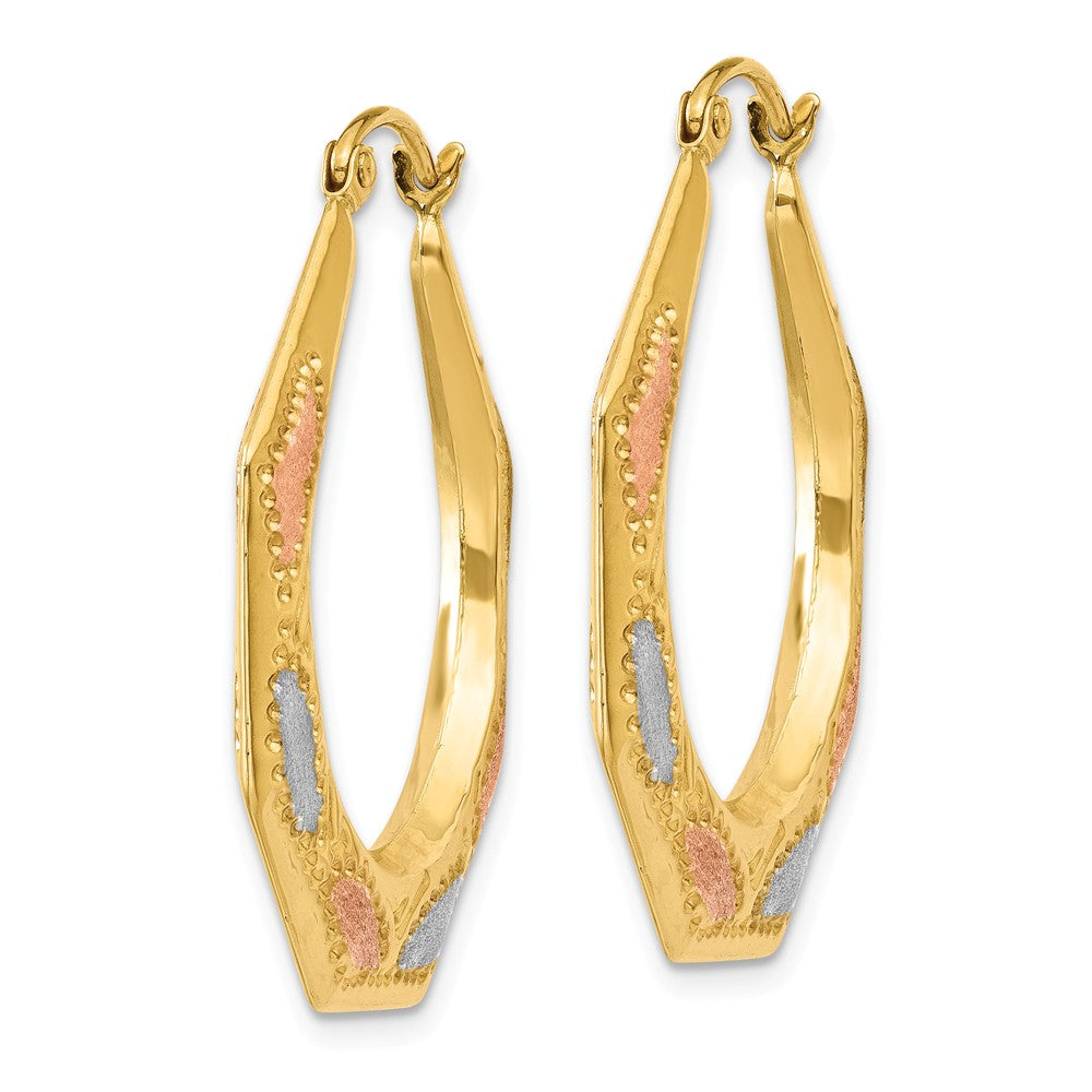 14K & White and Rose Rhodium Hollow Hoop Earrings Secondary image