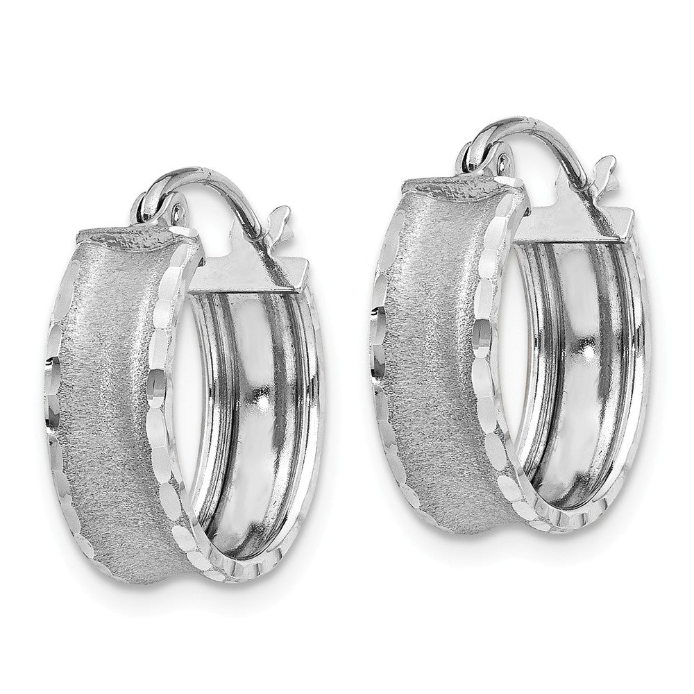 14K White Gold Diamond Cut Satin Hoop Earrings Secondary image