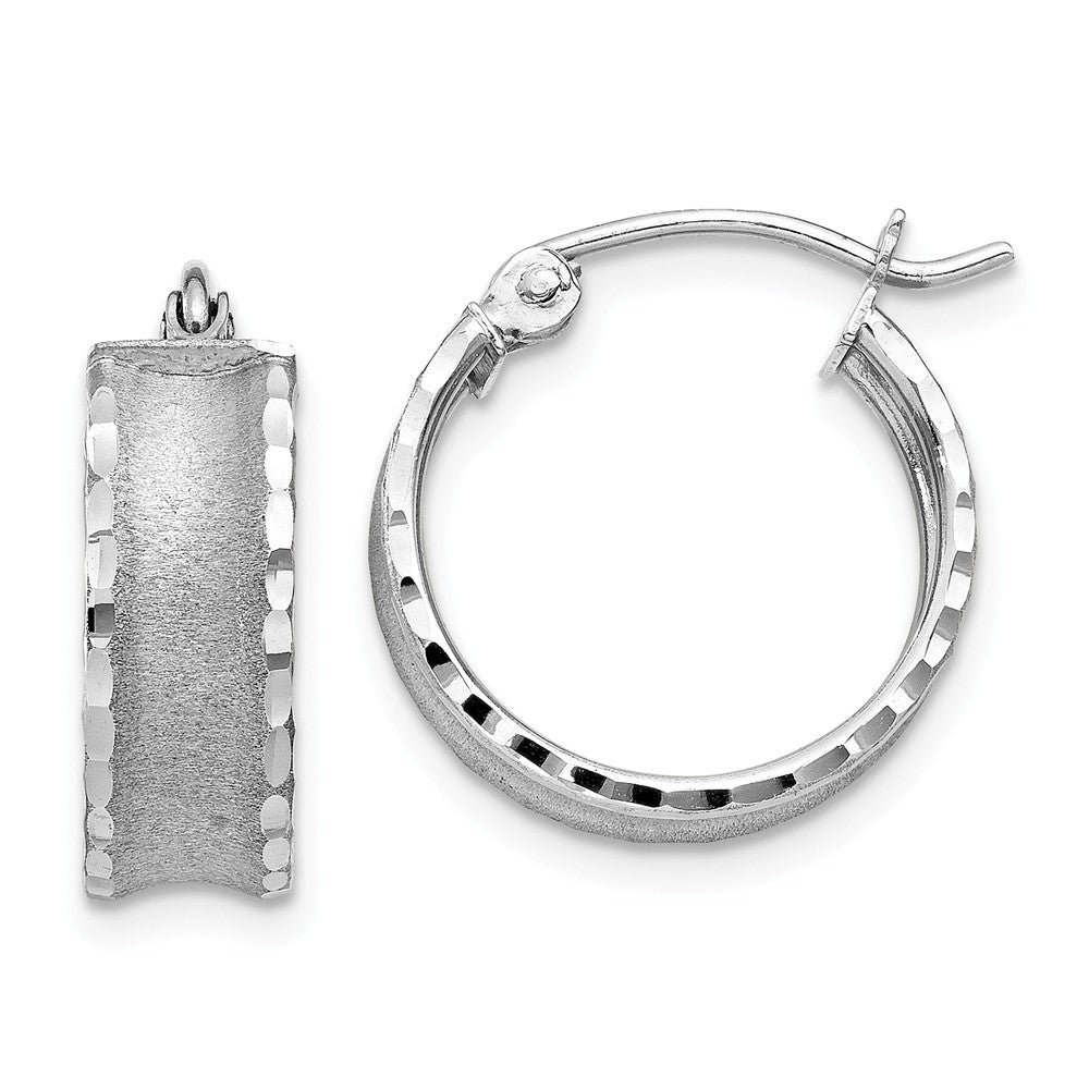 14K White Gold Diamond Cut Satin Hoop Earrings Main image