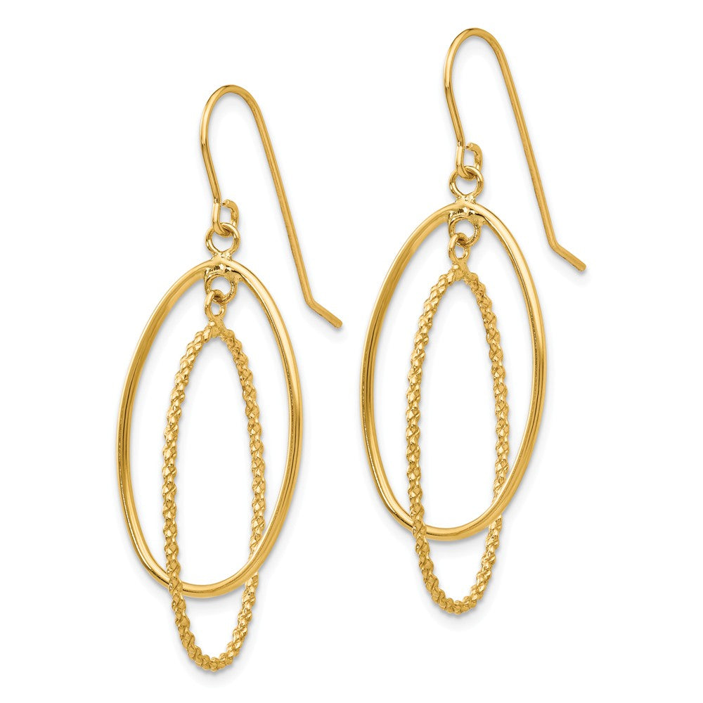 14K Polished and Textured Ovals Dangle Earrings