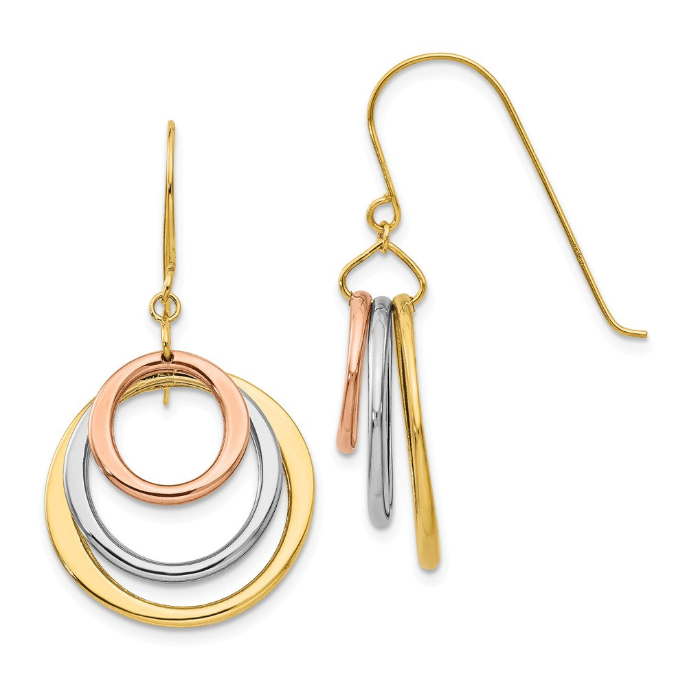 14K Tri-color Circle Dangle Shepherd Hook Earrings Main image