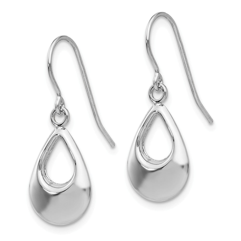 14K White Gold Teardrop Hollow Dangle Earrings Secondary image