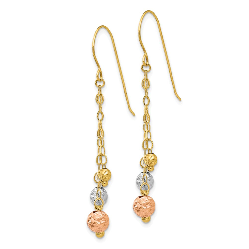 14K Tri-color With Diamond-cut Beads Dangle Earrings Secondary image