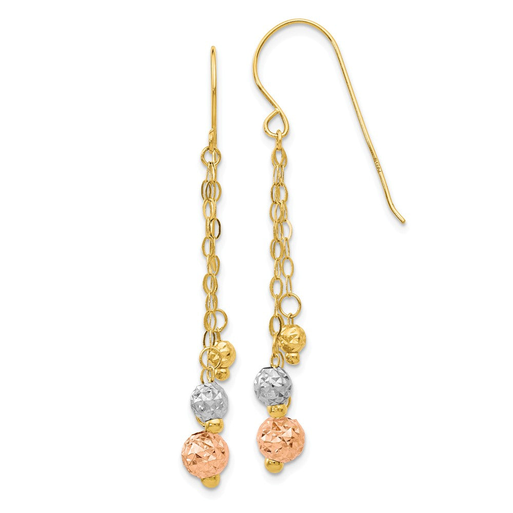 14K Tri-color With Diamond-cut Beads Dangle Earrings Main image