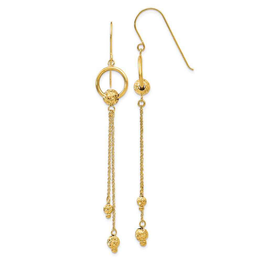 14K Gold Diamond Cut Dangle Shepherd Hook Earrings Main image