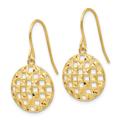 14K Circle Diamond-cut Shepherd Hook Earrings