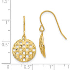 14k Circle Diamond-cut Shepherd Hook Earrings