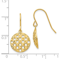 14k Circle Diamond-cut Shepherd Hook Earrings