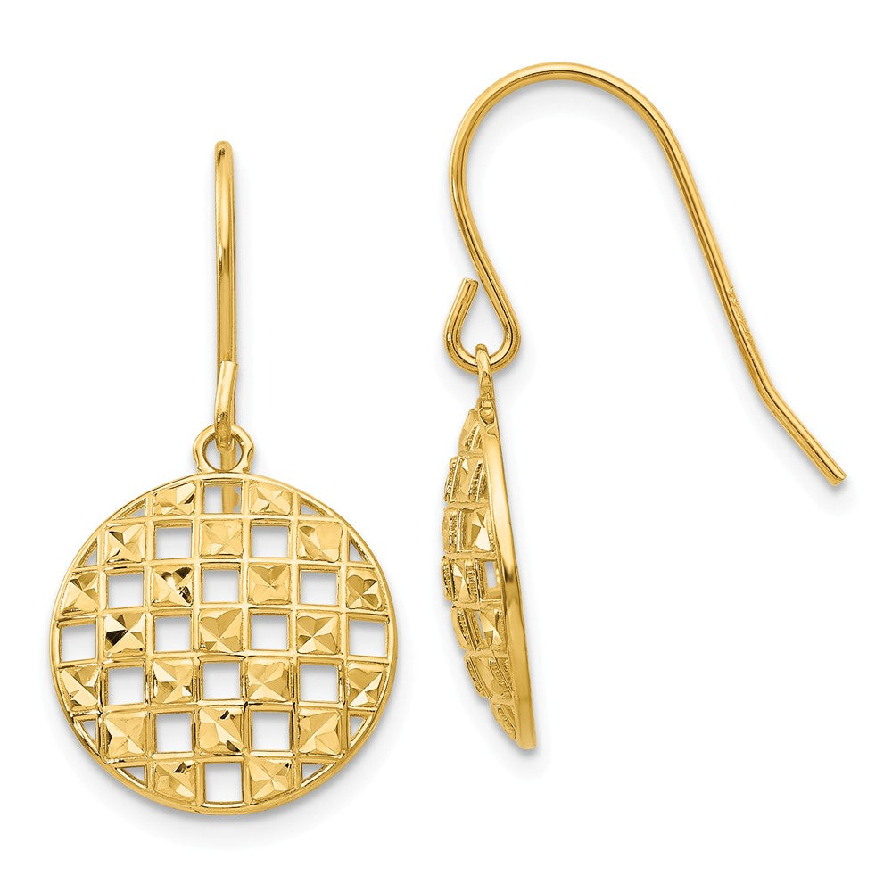 14K Circle Diamond-cut Shepherd Hook Earrings Main image