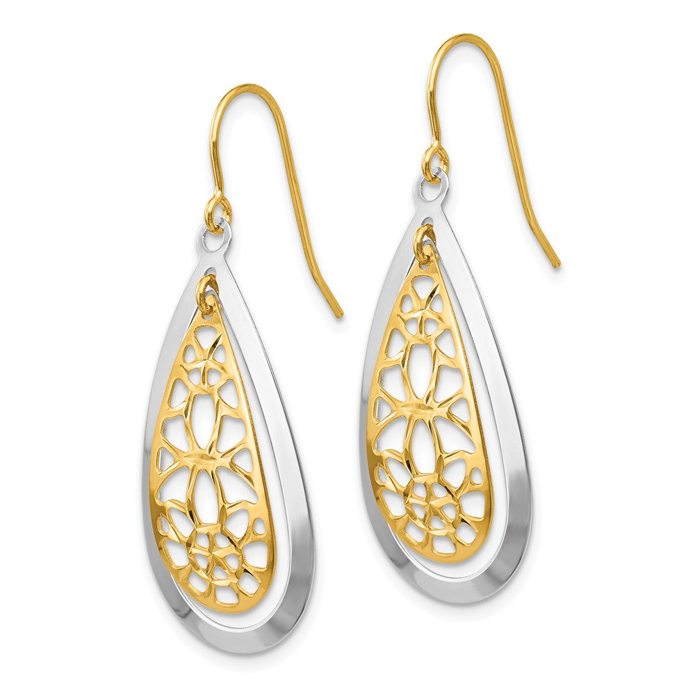 14K Two-tone Diamond Cut Polished Fancy Dangle Earrings Secondary image