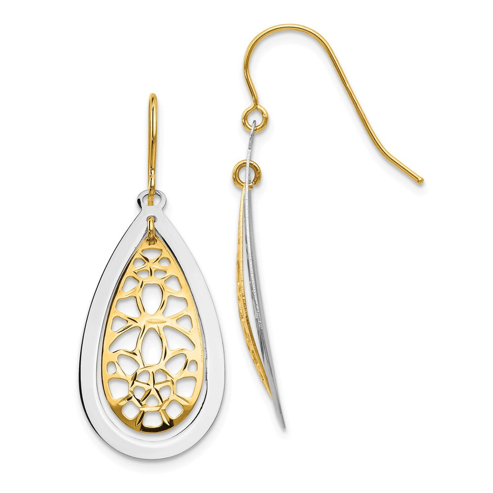 14K Two-tone Diamond Cut Polished Fancy Dangle Earrings Main image