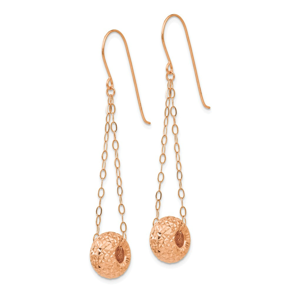 14K Rose Gold Chain With Diamond-cut Puff Donut Bead Earrings Secondary image