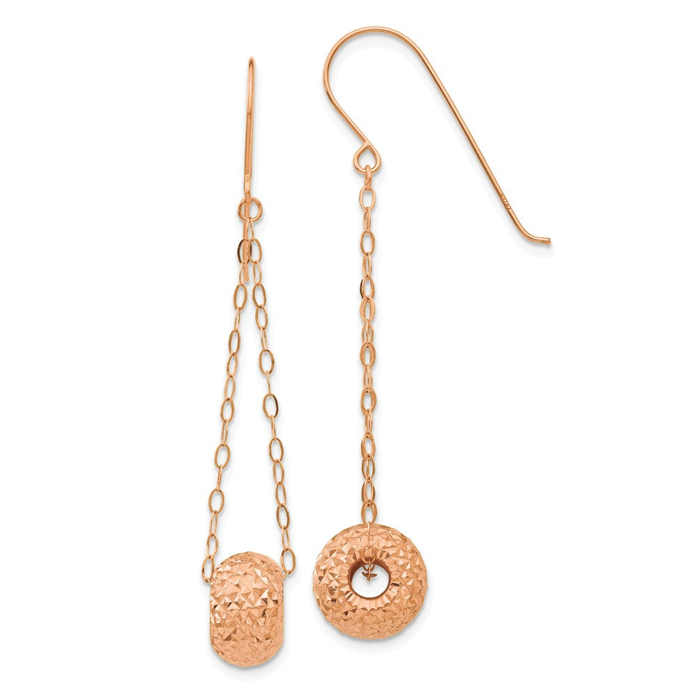 14K Rose Gold Chain With Diamond-cut Puff Donut Bead Earrings Main image