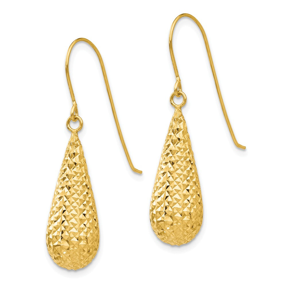 14K Diamond Cut Puff Tear Drop Dangle Earrings Secondary image