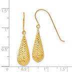 14K Diamond Cut Puff Tear Drop Dangle Earrings