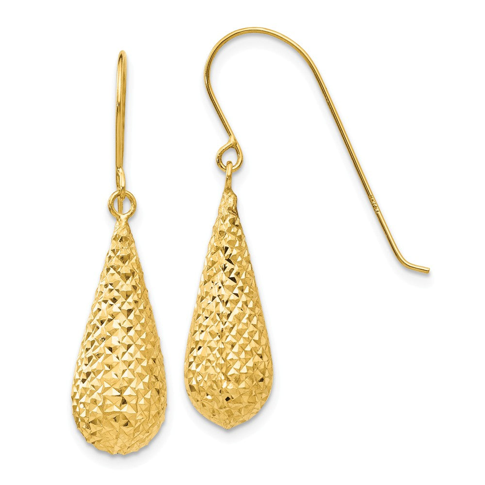 14K Diamond Cut Puff Tear Drop Dangle Earrings Main image