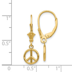 14k Polished Peace Sign Dangle Leverback Earrings