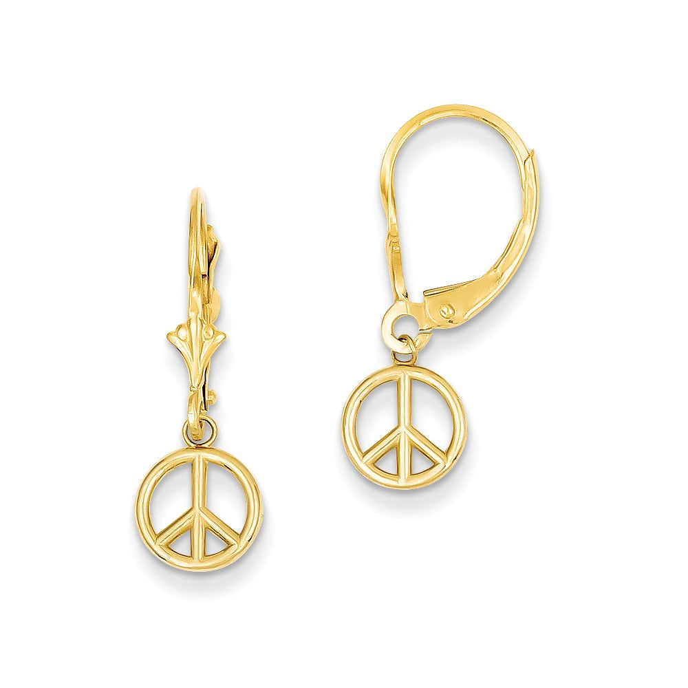 14K 3-D Peace Symbol Leverback Earrings