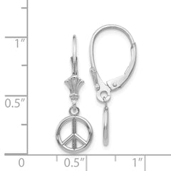 14k White Gold Polished Peace Sign Leverback Earrings