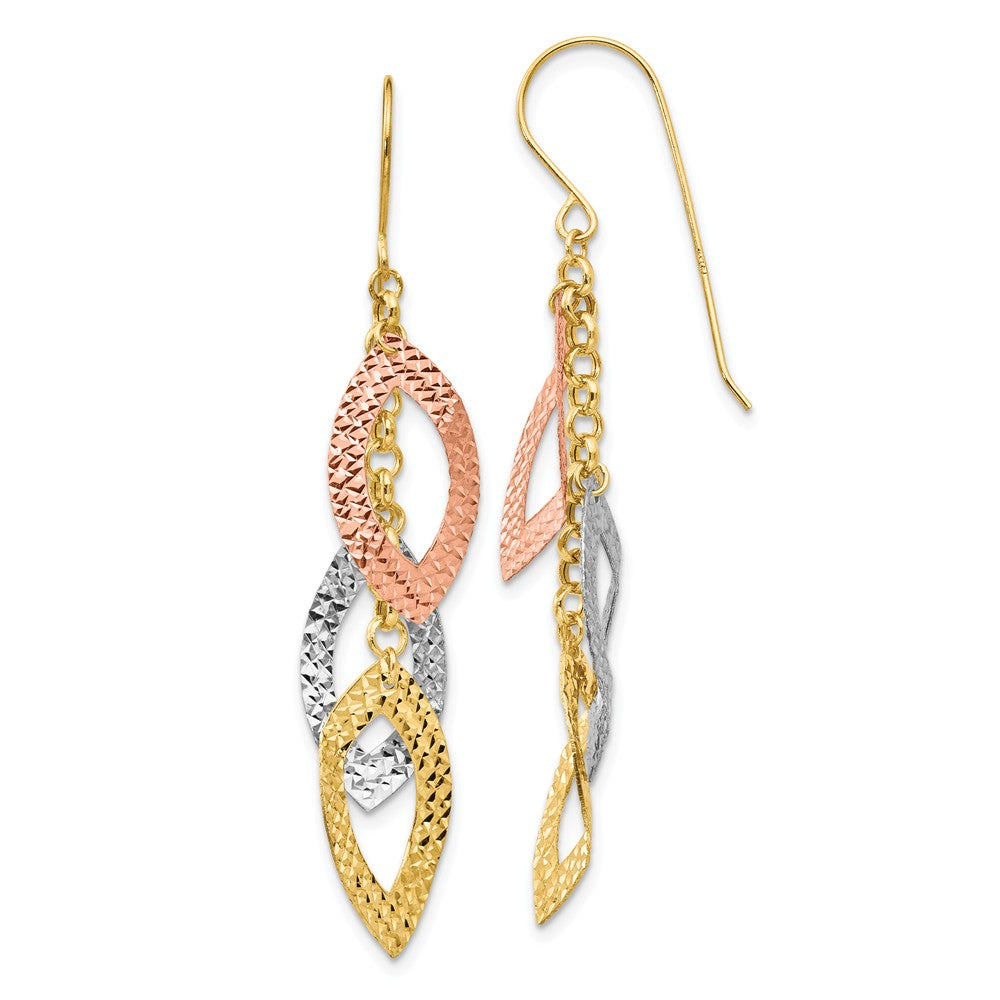 14K Diamond Cut Tri-color Tear Drop Shepherd Hook Earrings Main image