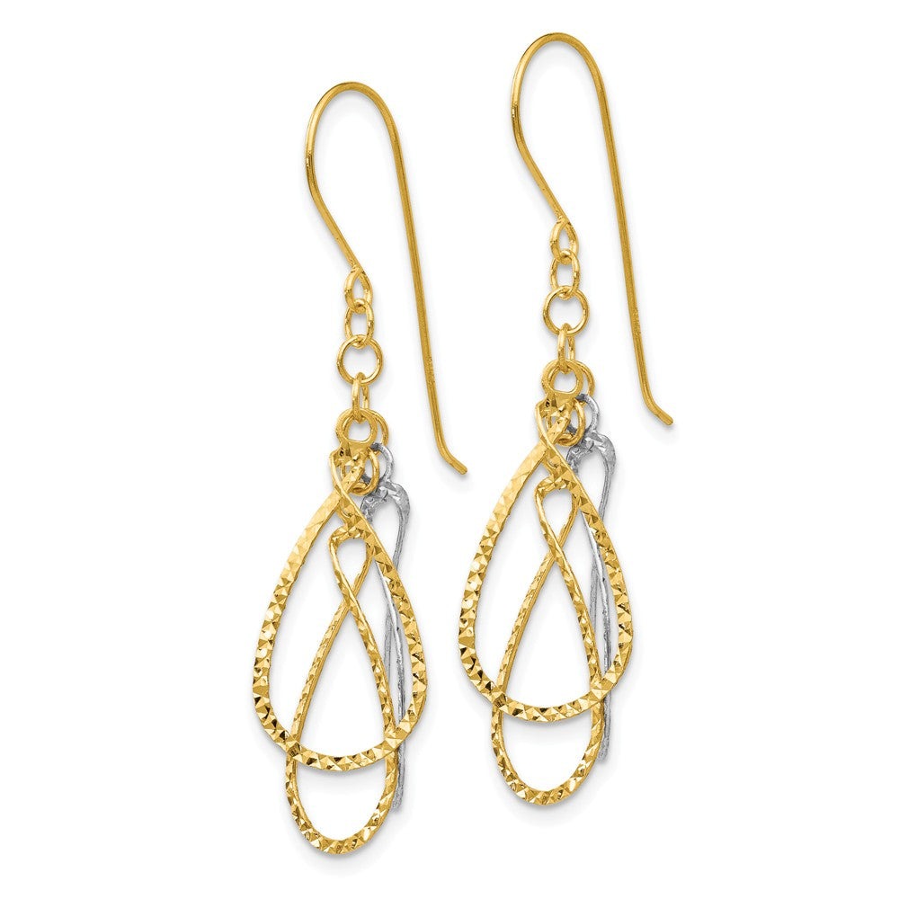 14K Two-tone Diamond Cut Tear Drop Shepherd Hook Earrings Secondary image