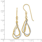 14K Two-tone Diamond Cut Tear Drop Shepherd Hook Earrings