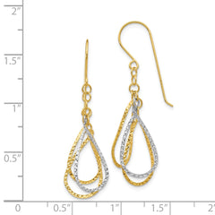 14K Two-tone Diamond Cut Tear Drop Shepherd Hook Earrings