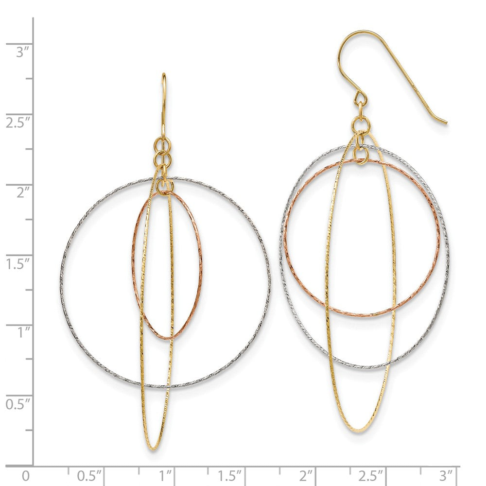 14K Tri-color Diamond Cut Graduated Circles Shepherd Hook Earrings Secondary image