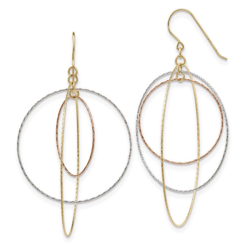 14K Tri-color Diamond Cut Graduated Circles Shepherd Hook Earrings Main image